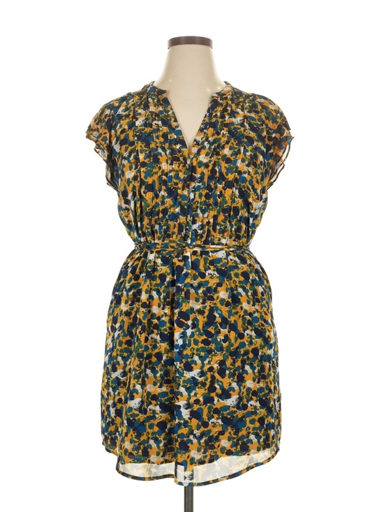 H&M Dresses & Skirts - H&M Mustard and Teal Printed Cap-Sleeve Mini Dress